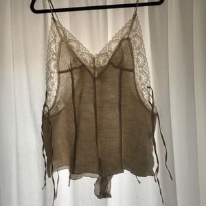 Tan and white lace shorts romper